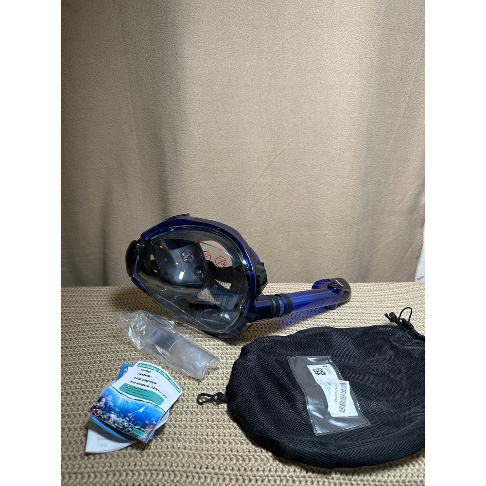 Greatever Full Face Snorkel Mask 180 Panoramic View Anti-Fog Blue Foldable